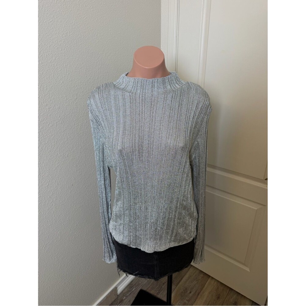 NWT H&M Shimmery Light Silver Ribbed Knit Sweater Sz XXL